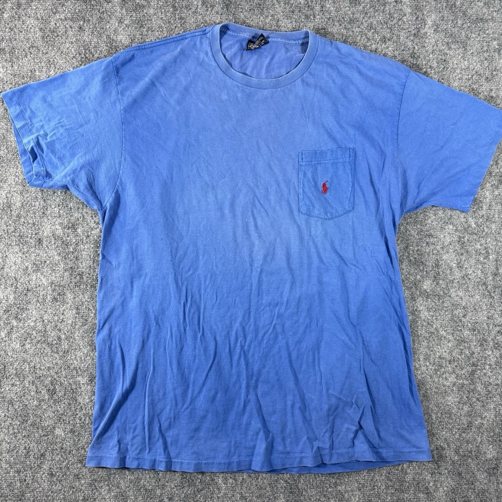 VTG '90s Polo Ralph Lauren Blue Pocket Logo Single Stitch T-Shirt Men's L